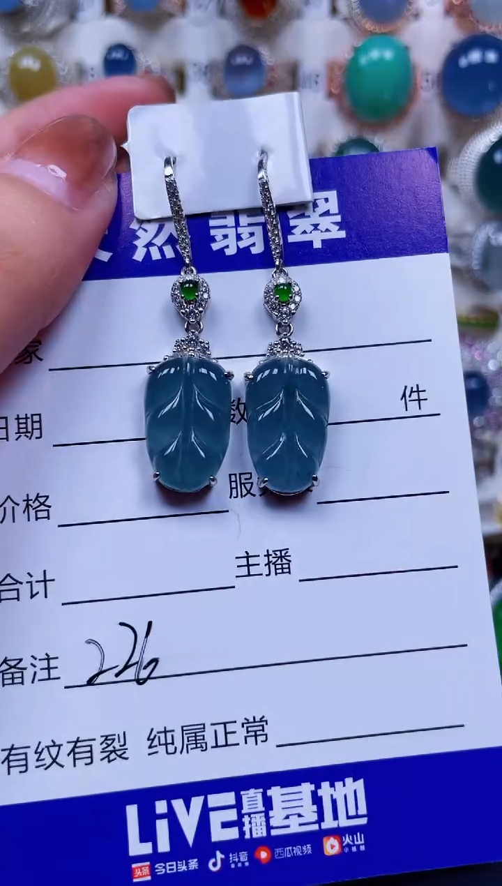 银S925镶嵌翡翠耳饰226