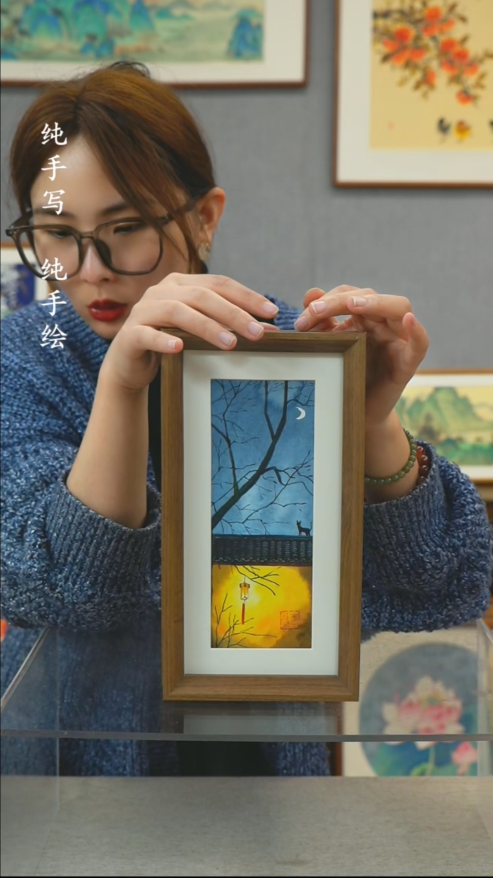 【闪购商品】国画手写手绘带框作品-16*29-