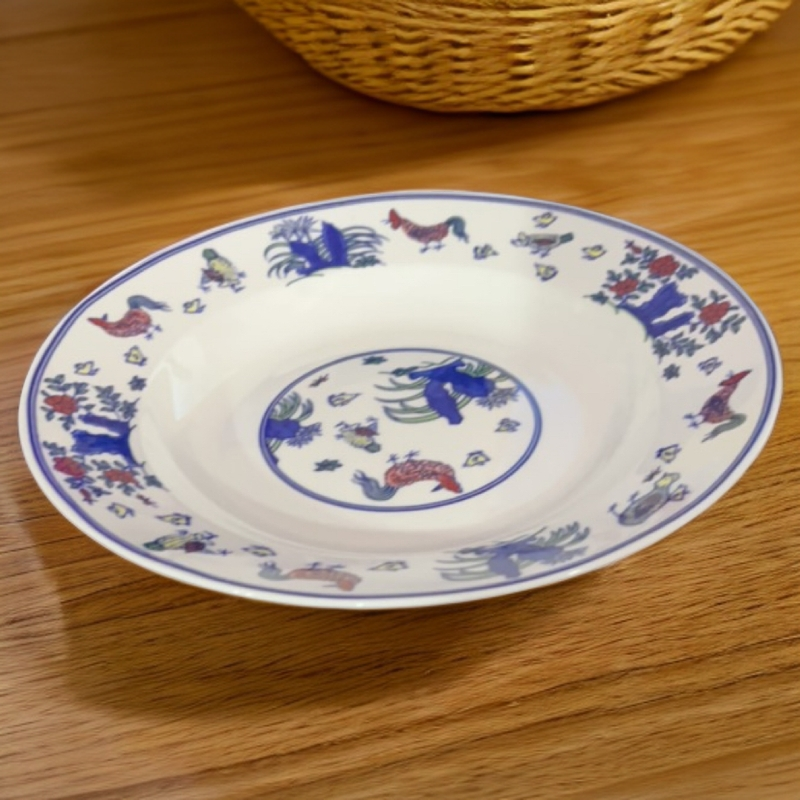 景德镇陶瓷豆彩金鸡8寸深盘