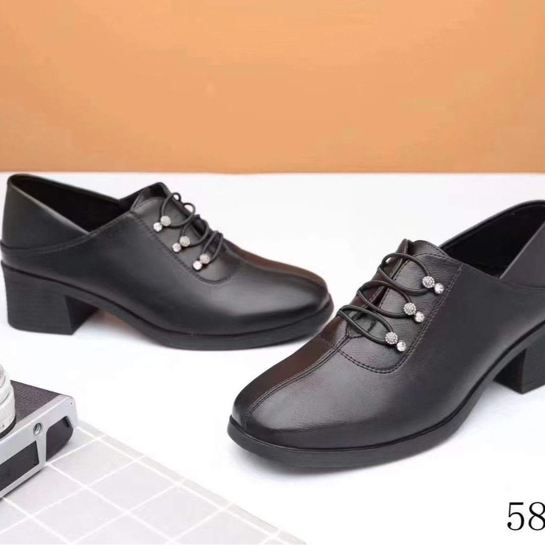 5885新款软底中跟女鞋百搭深口妈妈鞋