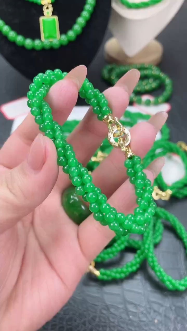 未镶嵌翡翠耳饰小米麻花手串