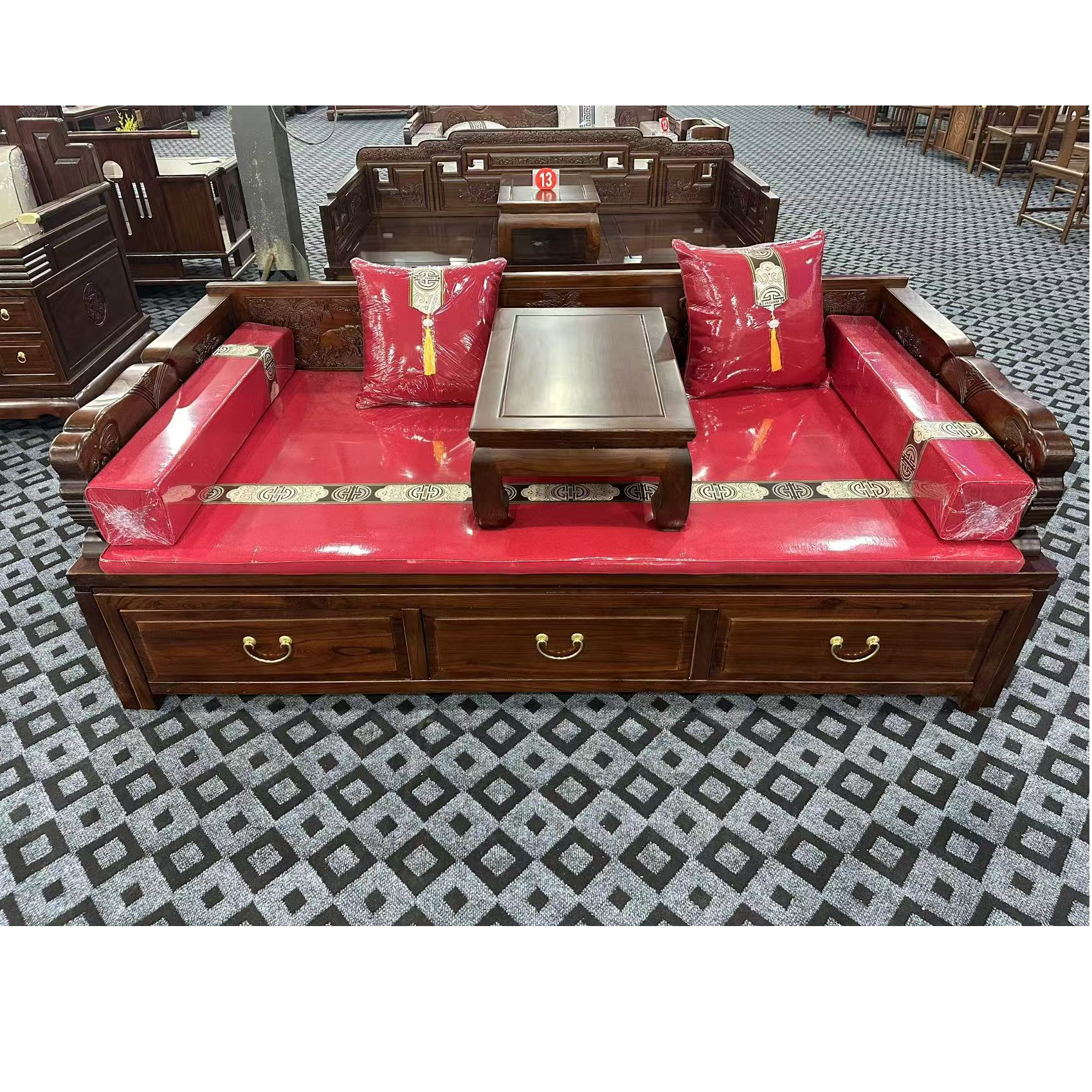 大象推拉罗汉床平面雕刻仿古古典家用办公