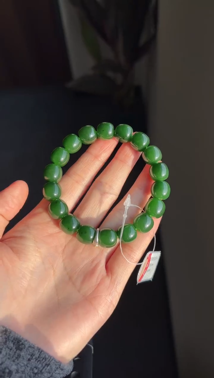 未镶嵌和田玉挂件12mm碧玉老型手串