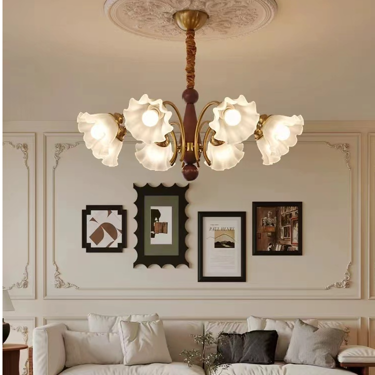 法式复古卧室轻奢吊灯美式中古餐厅实木铃兰花创意民宿花朵灯