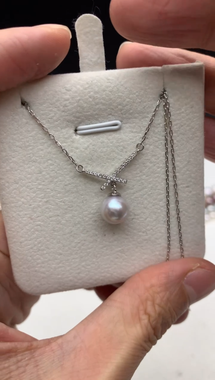 银S925镶嵌ff海水珍珠akoya灰珠吊坠（赠链）8~9mm