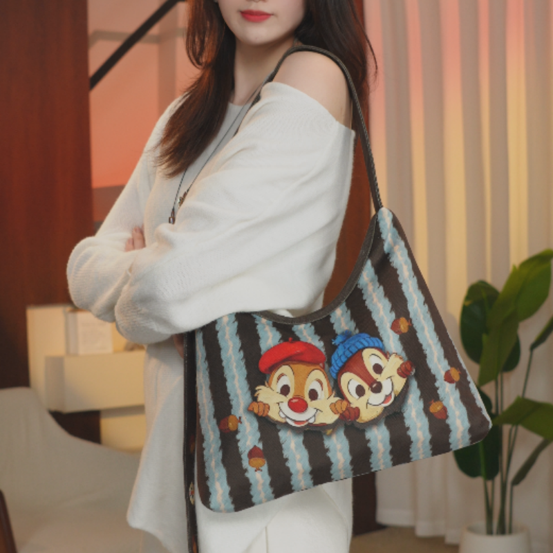 开心松鼠拉链单肩斜跨通勤风可爱大容量托特包