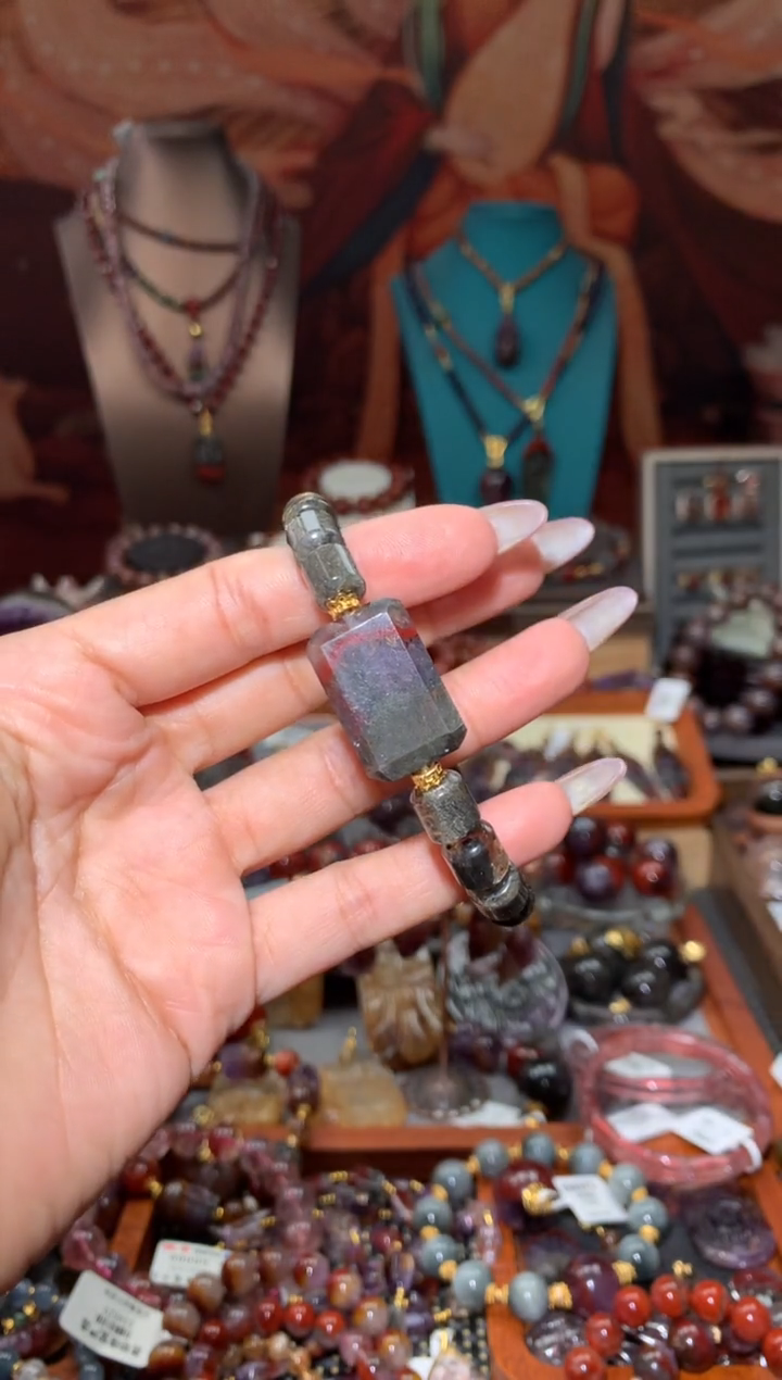 未镶嵌珠宝半成品水晶极光黑羽无事牌DIY手串