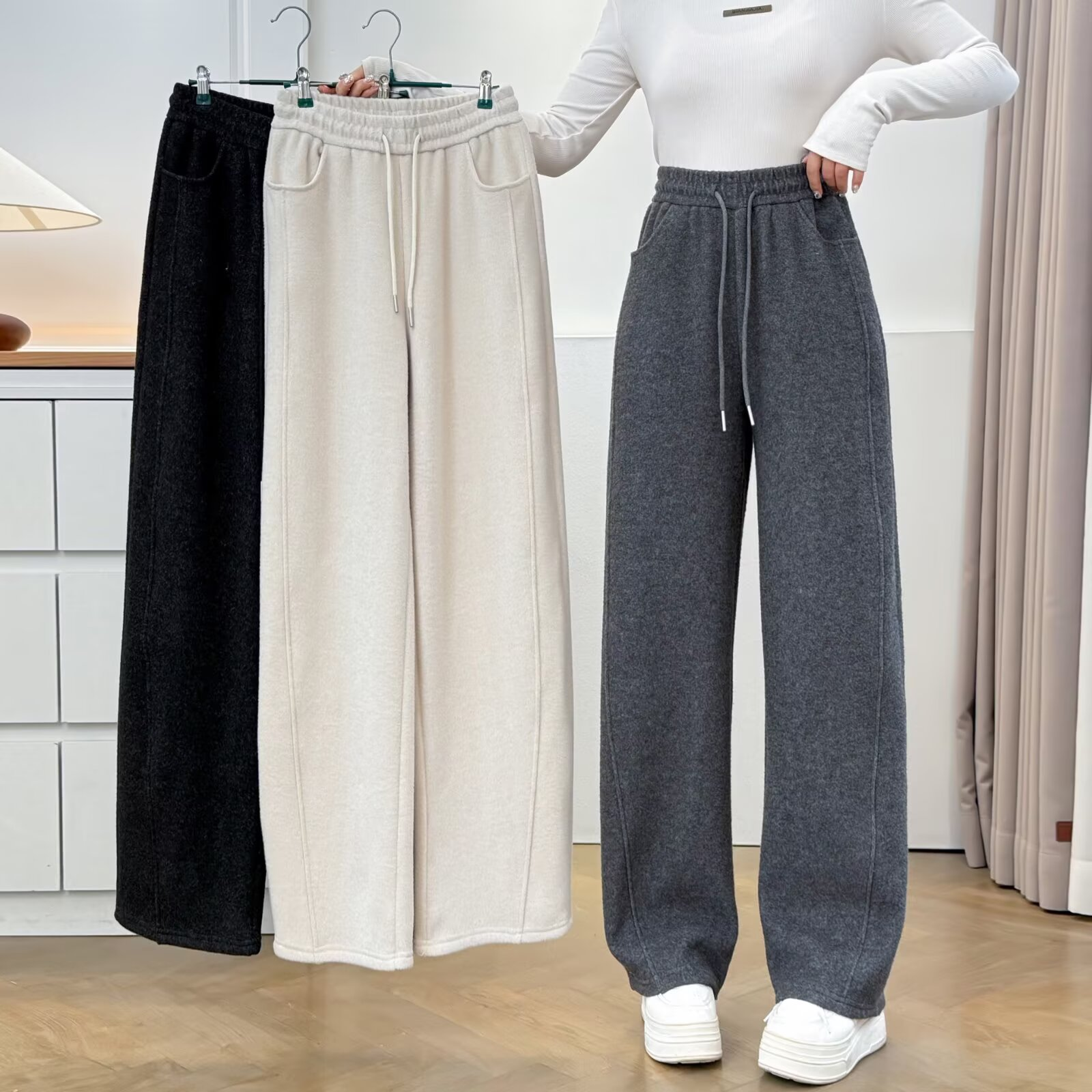 左左微胖大码秋冬加绒加厚宽松百搭垂感窄版弯刀裤