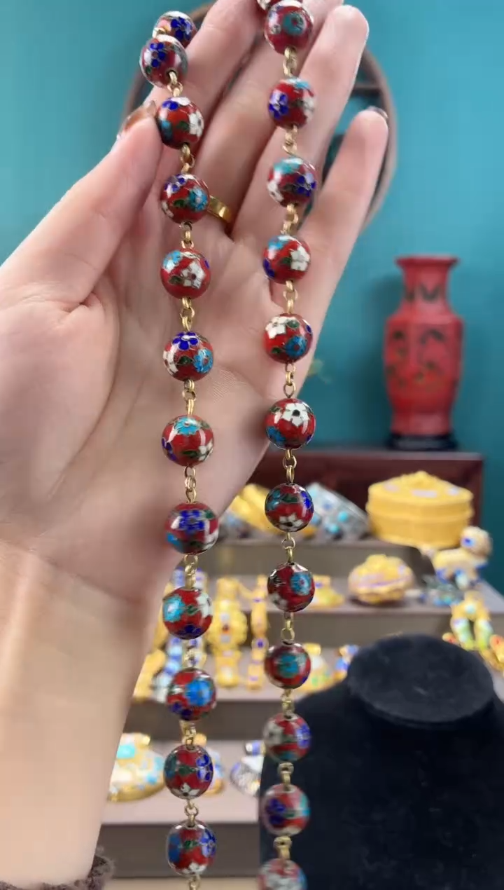 清*非遗手工景泰蓝项链红色精品