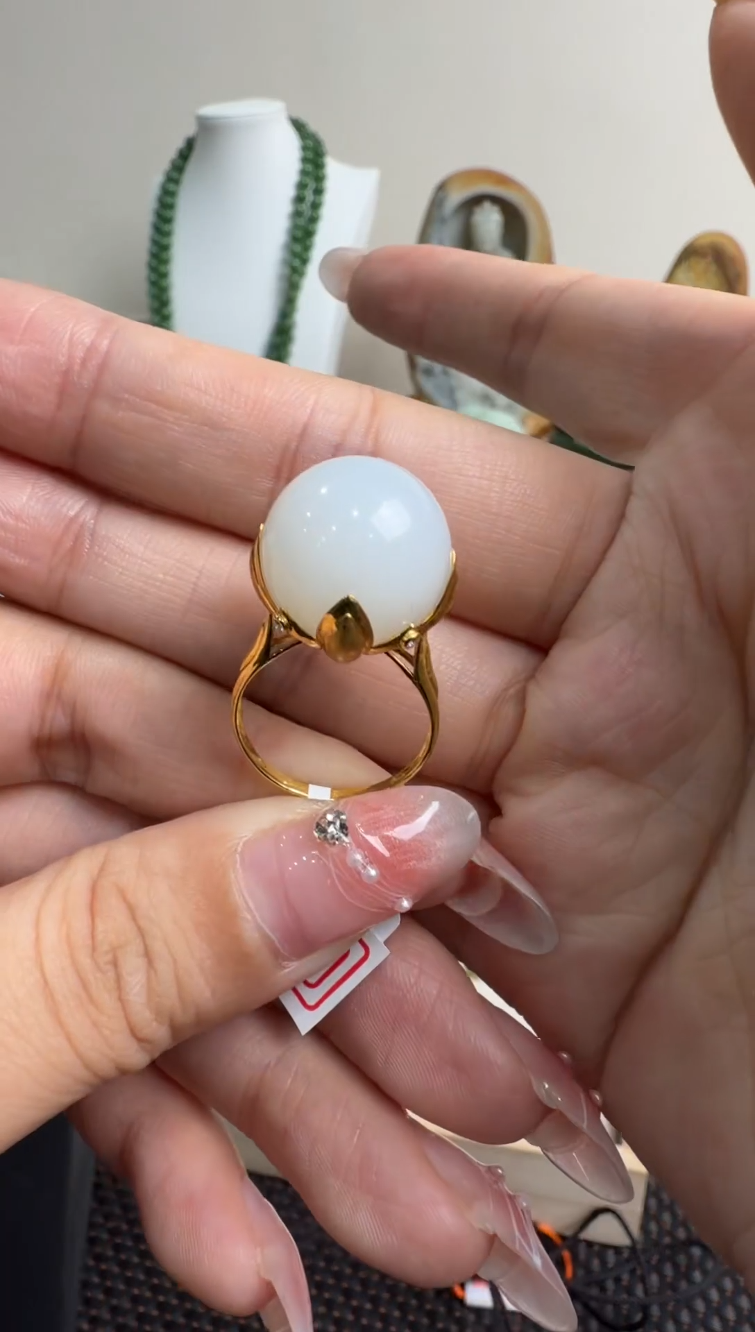 颈饰18K金镶嵌和田玉戒指备注圈口11-19