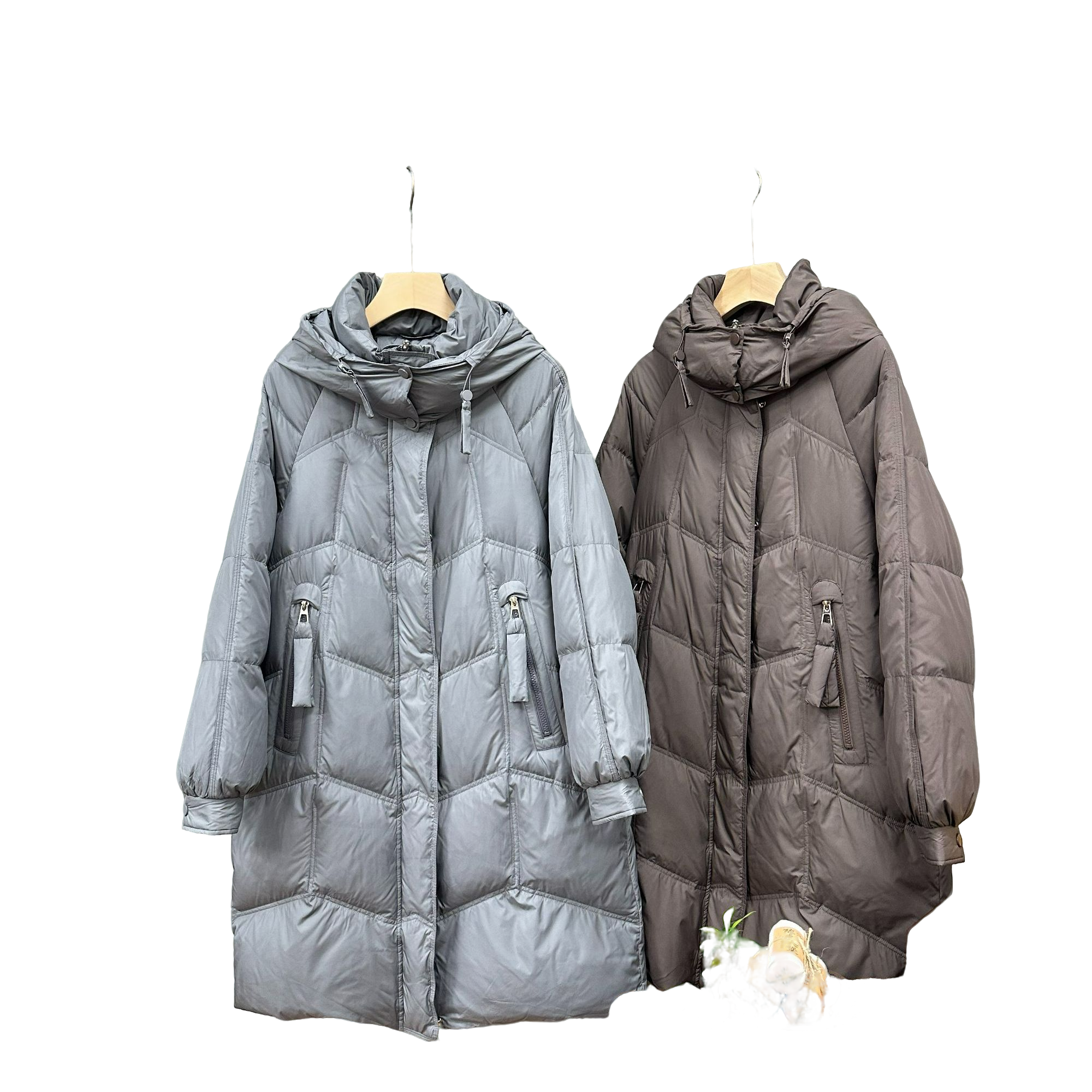 8-8808休闲中长款宽松连帽羽绒服