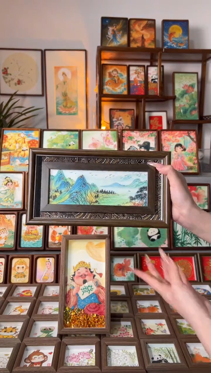 【闪购商品】国画青绿山水 手绘国画棕色锦卡28