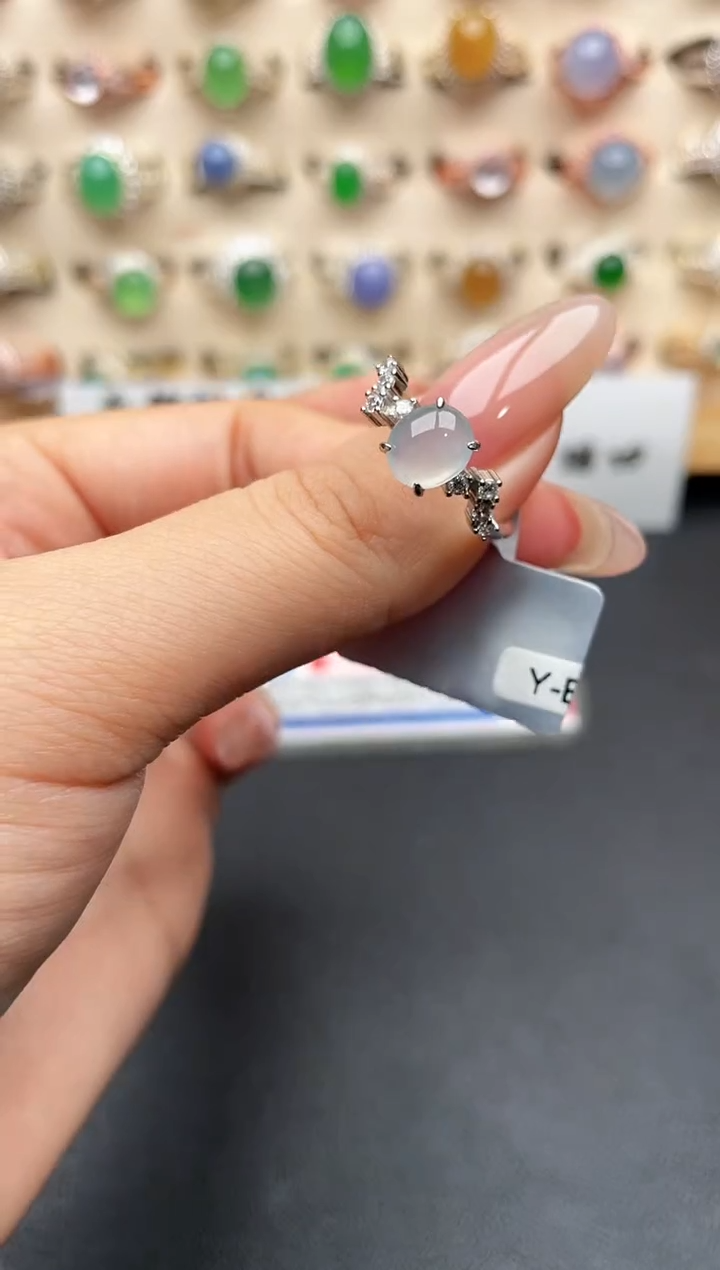 银S925镶嵌戒指翡翠一物一证一礼盒