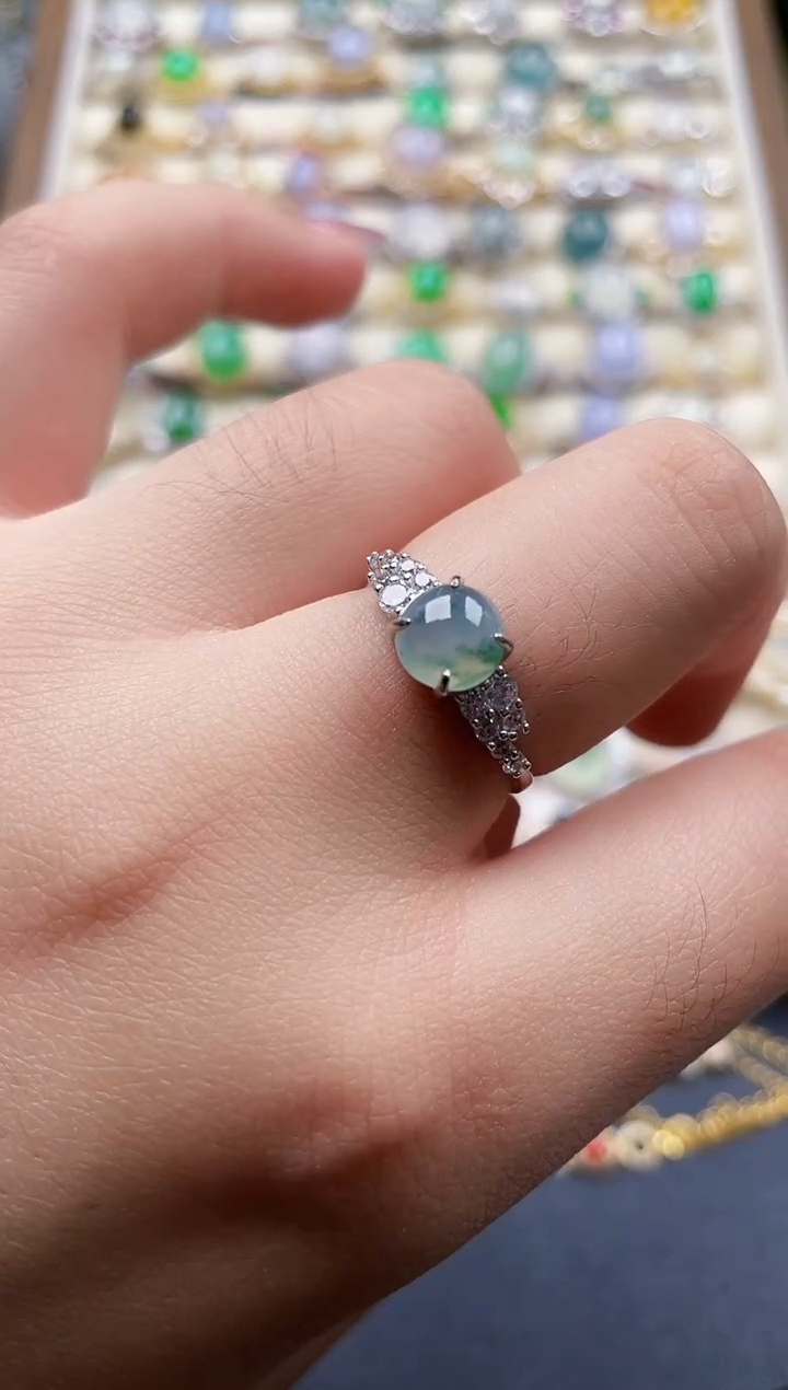 银S925镶嵌戒指翡翠1