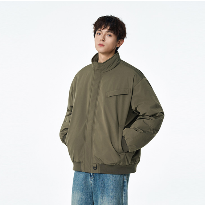 AF1轻奢高定常规款拉链保暖纯色立领棉衣棉服工装男士秋冬日系