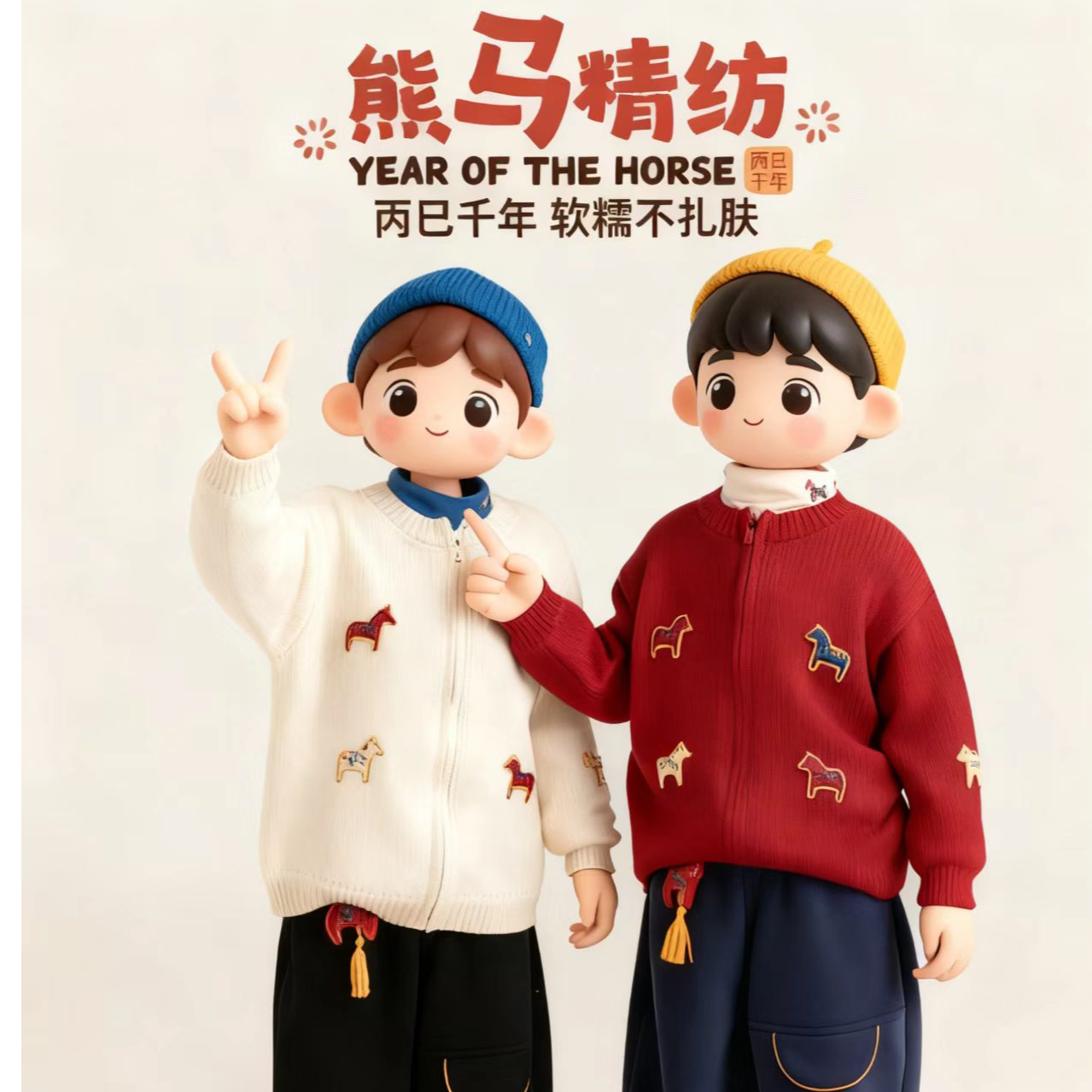 拜年服毛衣新款儿童加厚加德绒拉链衫男女宝宝过年新衣国风外套