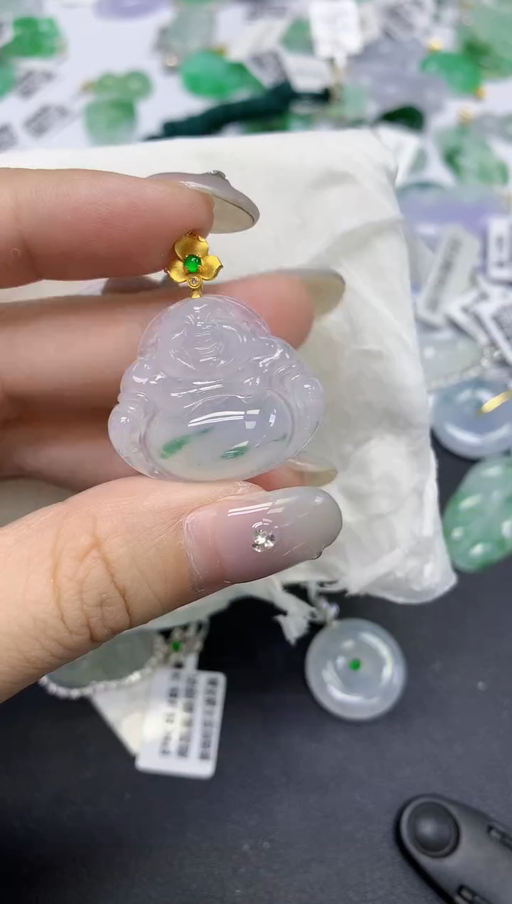 颈饰18K金镶嵌翡翠天然缅甸翡翠A货百元以上9元证书费自理