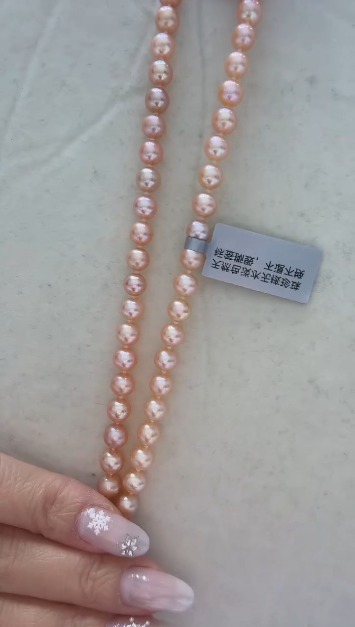 颈饰银S925镶嵌淡水珍珠中国红 无核 6.3-7.3