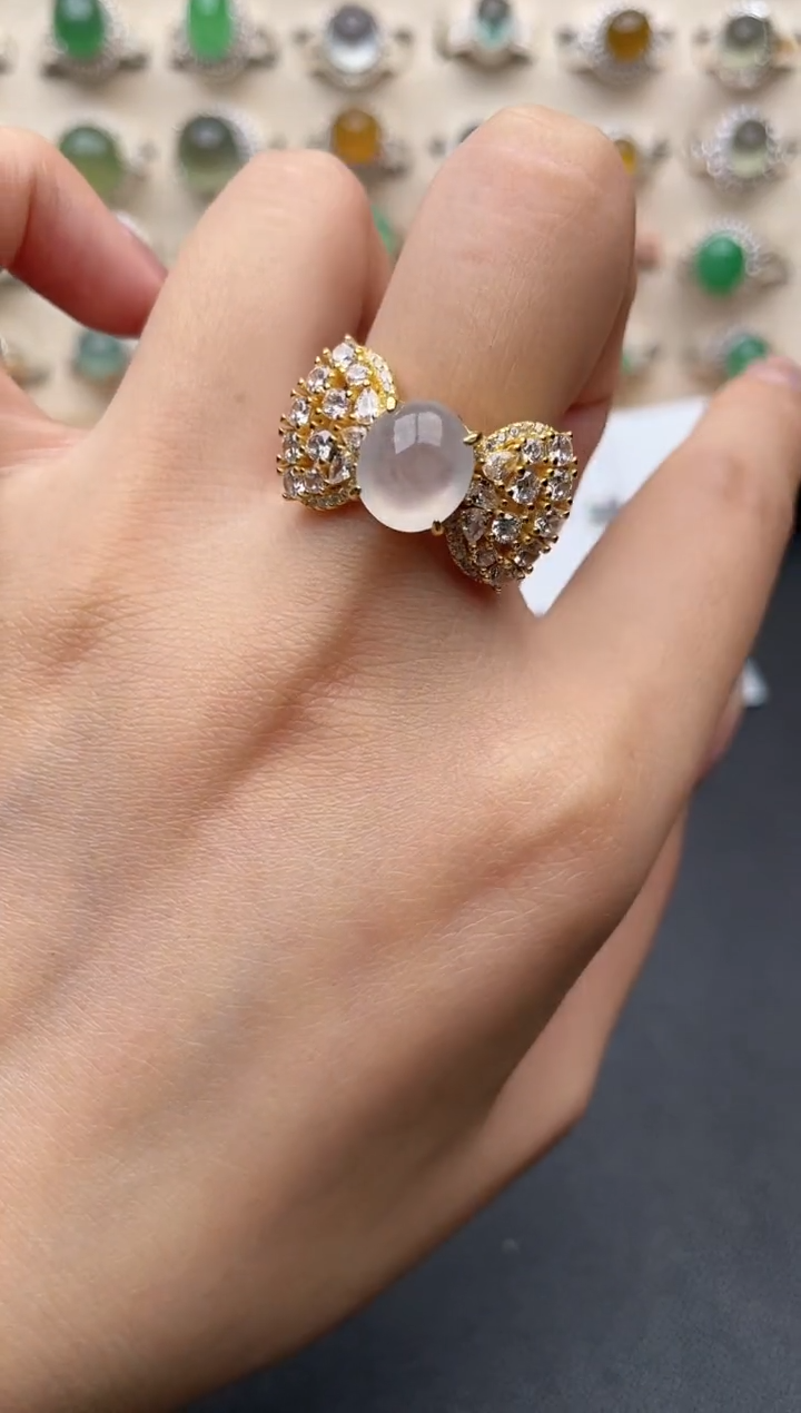 【闪购商品】翡翠戒指银S925镶嵌一物一证一礼盒