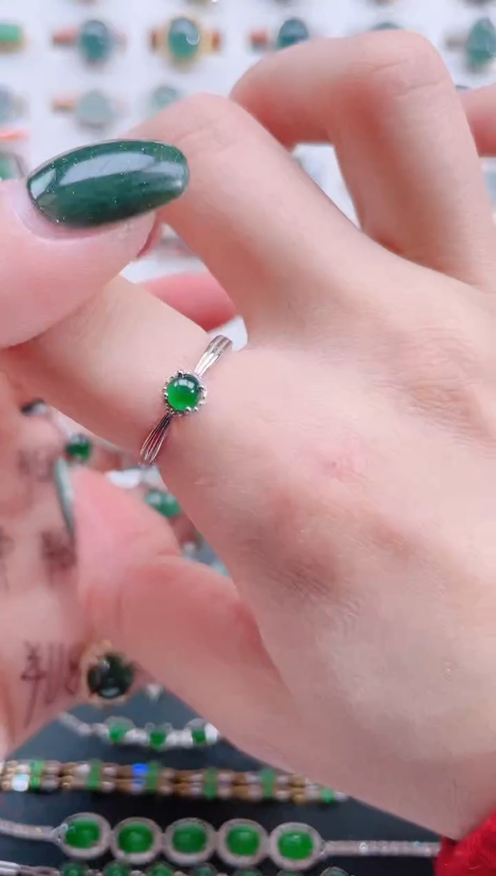 银S925镶嵌戒指翡翠天然翡翠