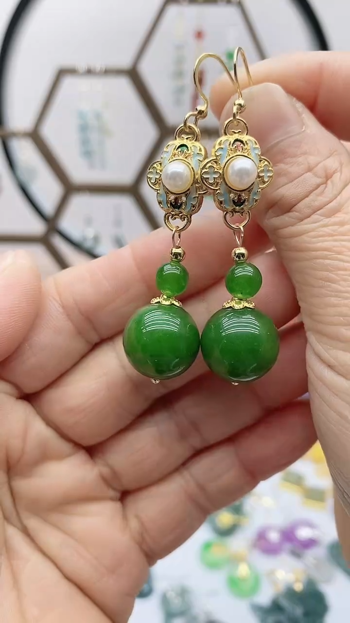 银S925镶嵌和田玉耳饰638