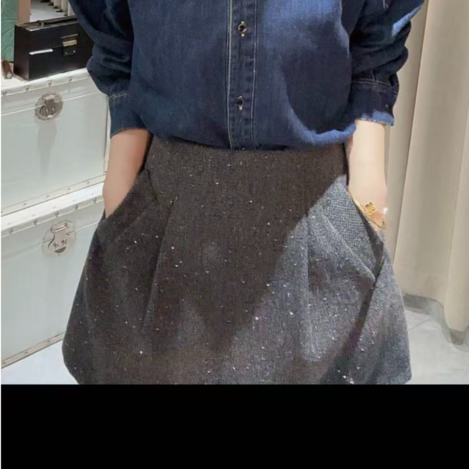 HUIHUI 毛呢细闪花苞短裙