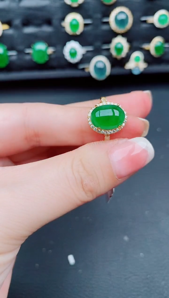 翡翠戒指银S925镶嵌天然a货翡翠202