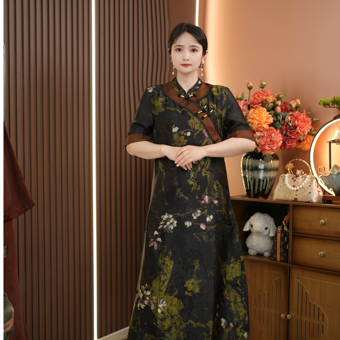 （如画）2025年新中式妈妈装春夏秋旗袍显瘦气质连衣裙复古