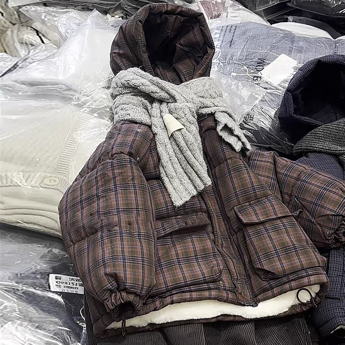 韩国童装男童2025新款棉服冬季痞帅加厚加绒儿童格纹连帽外套