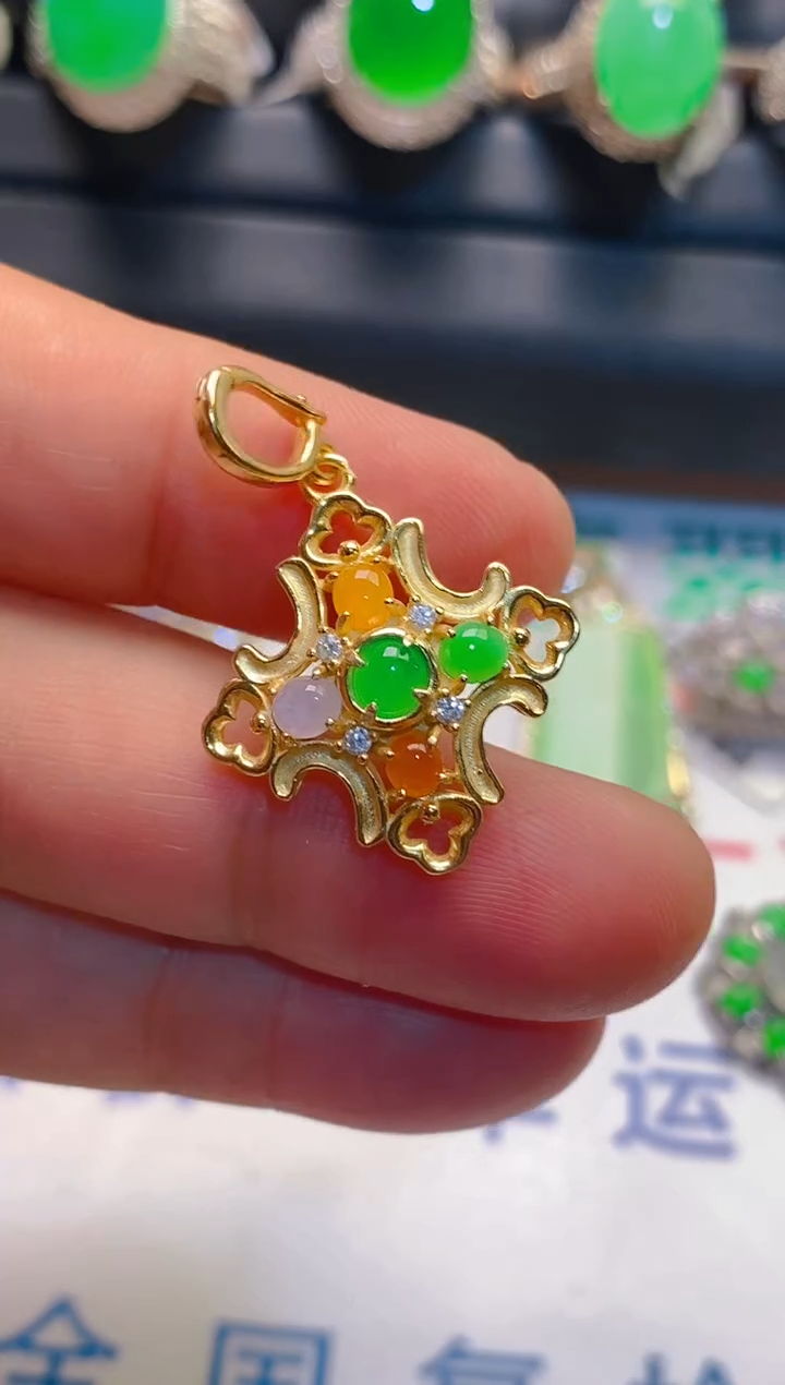 翡翠银S925镶嵌耳饰天然