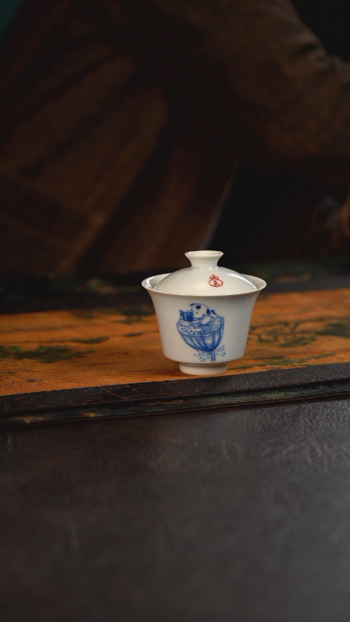 【闪购商品】杯聚澜堂童子做莲蓬小盖碗