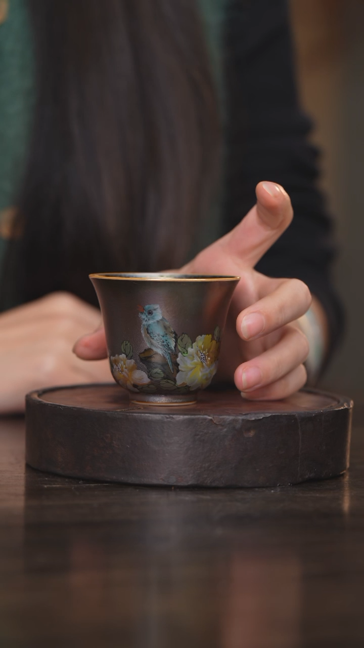 【闪购商品】杯97柴房陶瓷柴烧花鸟杯