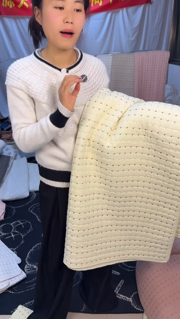 棉纯棉米黄色米粒秀230*250单床盖