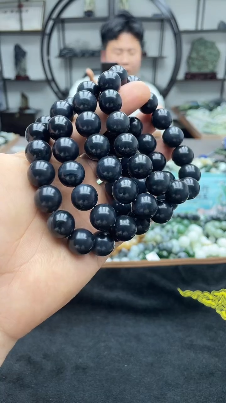 未镶嵌手串和田玉聚墨青花14圆珠拍一发一，多样性发货