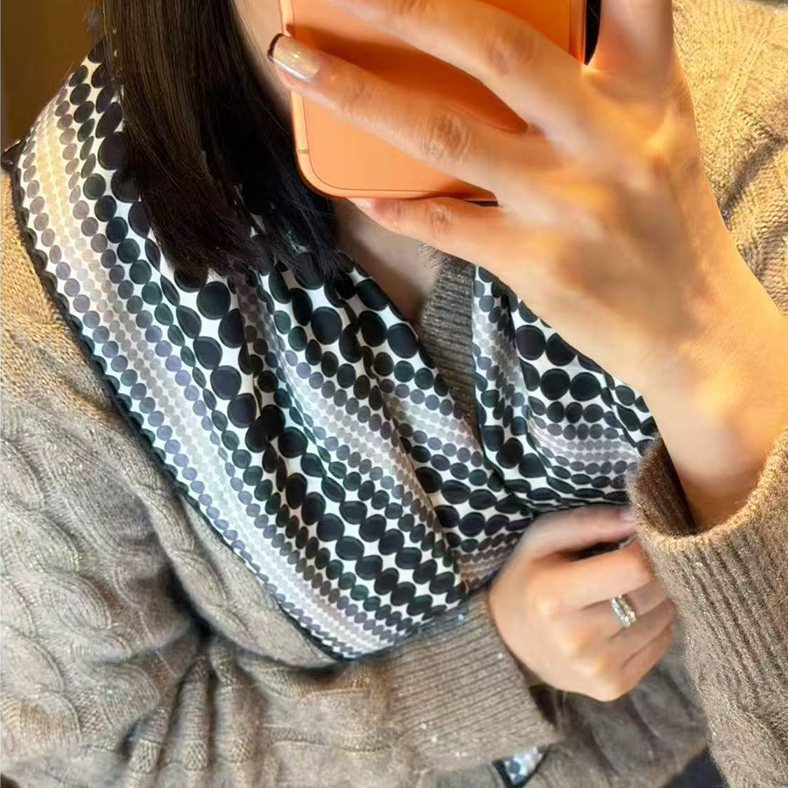 【黑珍珠】16姆米真丝斜纹方巾63cm逐梦鸟法式波点网红桑蚕丝丝巾女