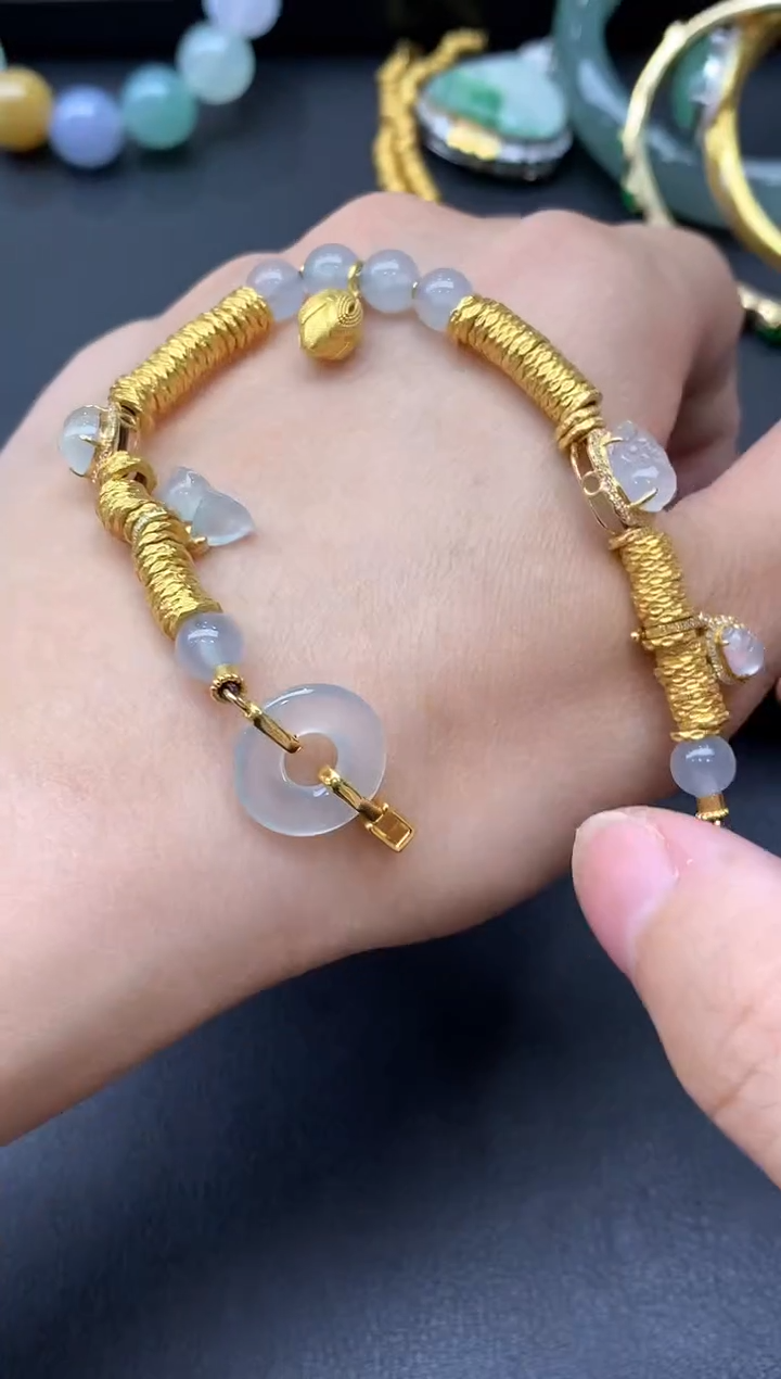 18K金镶嵌手链翡翠684-中国好珍宝