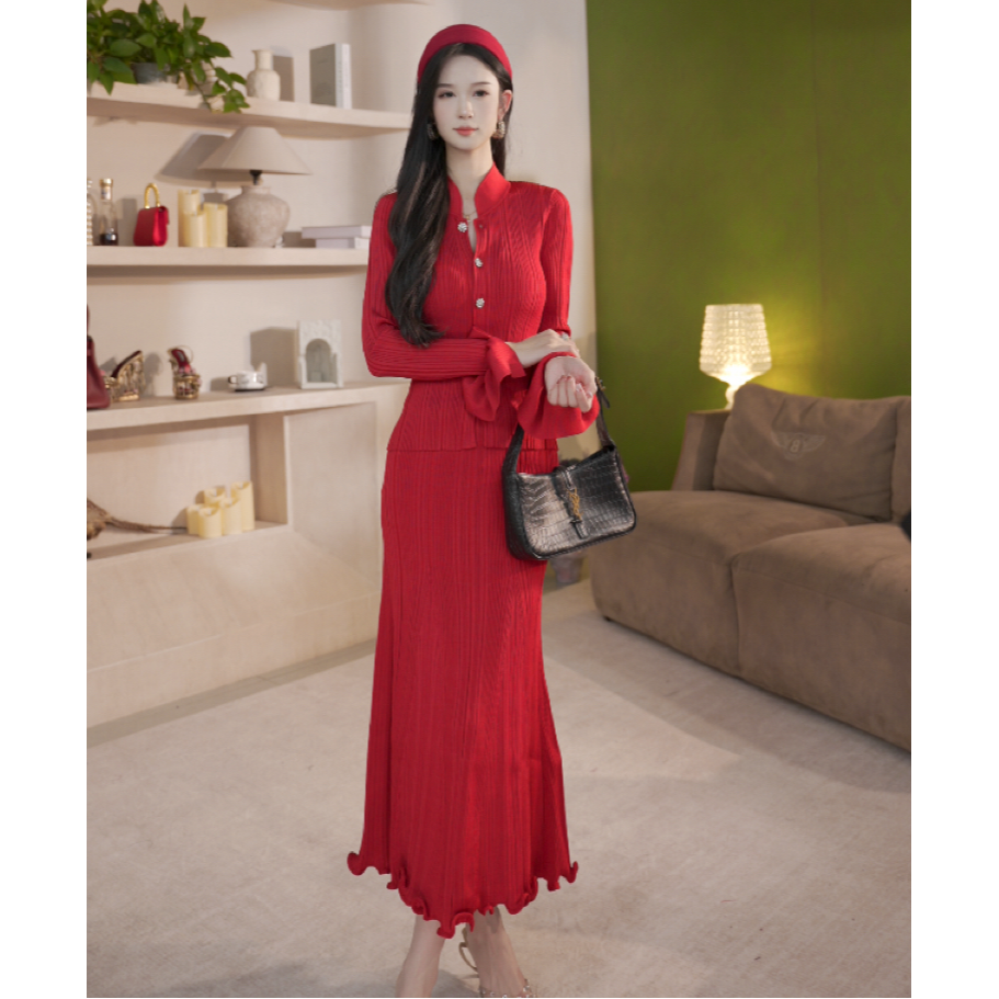 【幸福红】26年新款显瘦呢针织套装