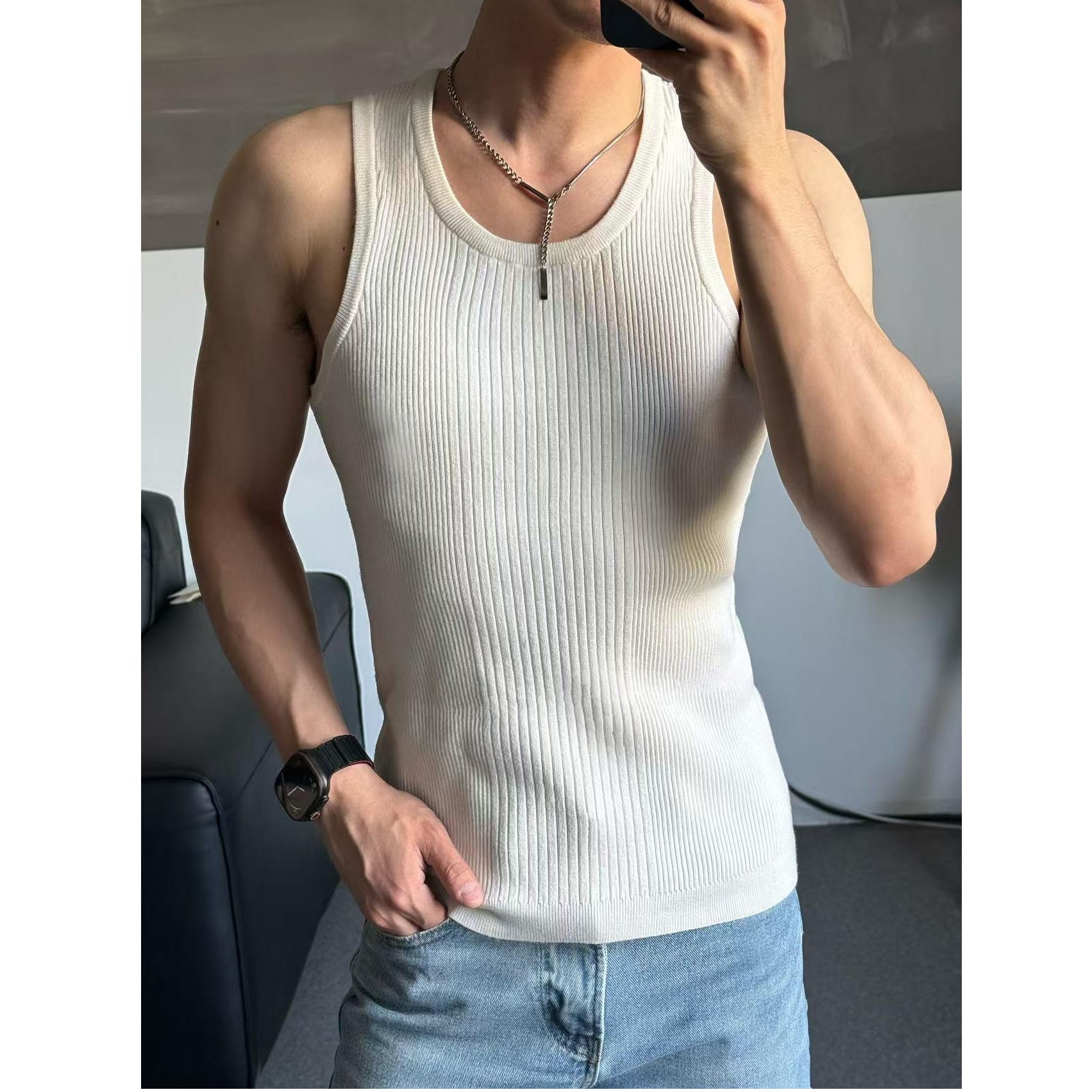 AIXKOM｜2025夏季新款美式重磅修身运动健身无袖弹力打底T恤