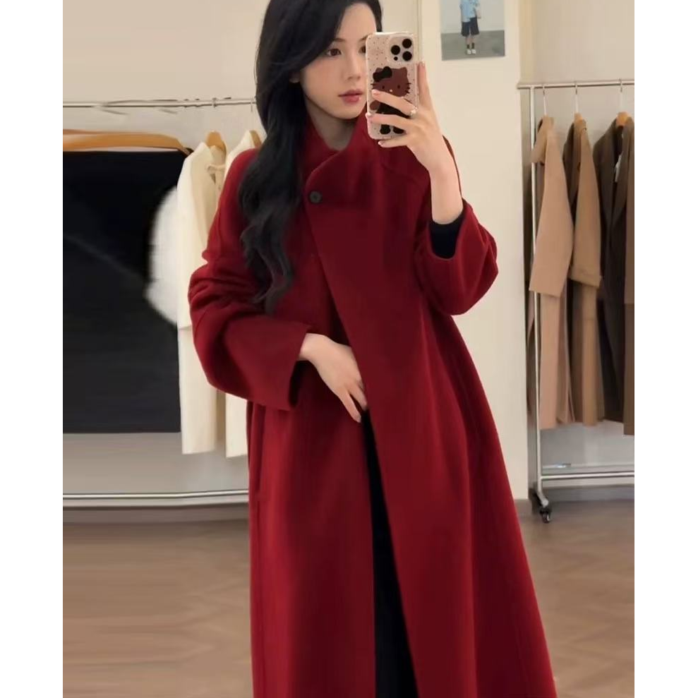 木子静-「蕟财大衣」欧版老钱风廓形慵懒宽松羊毛大衣外套-8766-B