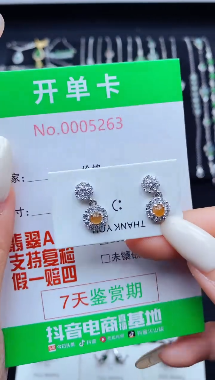 银S925镶嵌翡翠耳饰5263