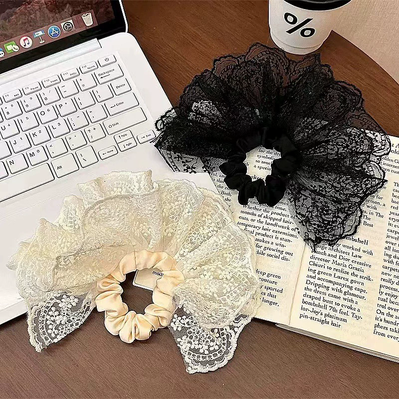 蕾丝少女～双层裙摆蕾丝发圈高级感气质发饰低马尾头绳甜美大肠圈商品图