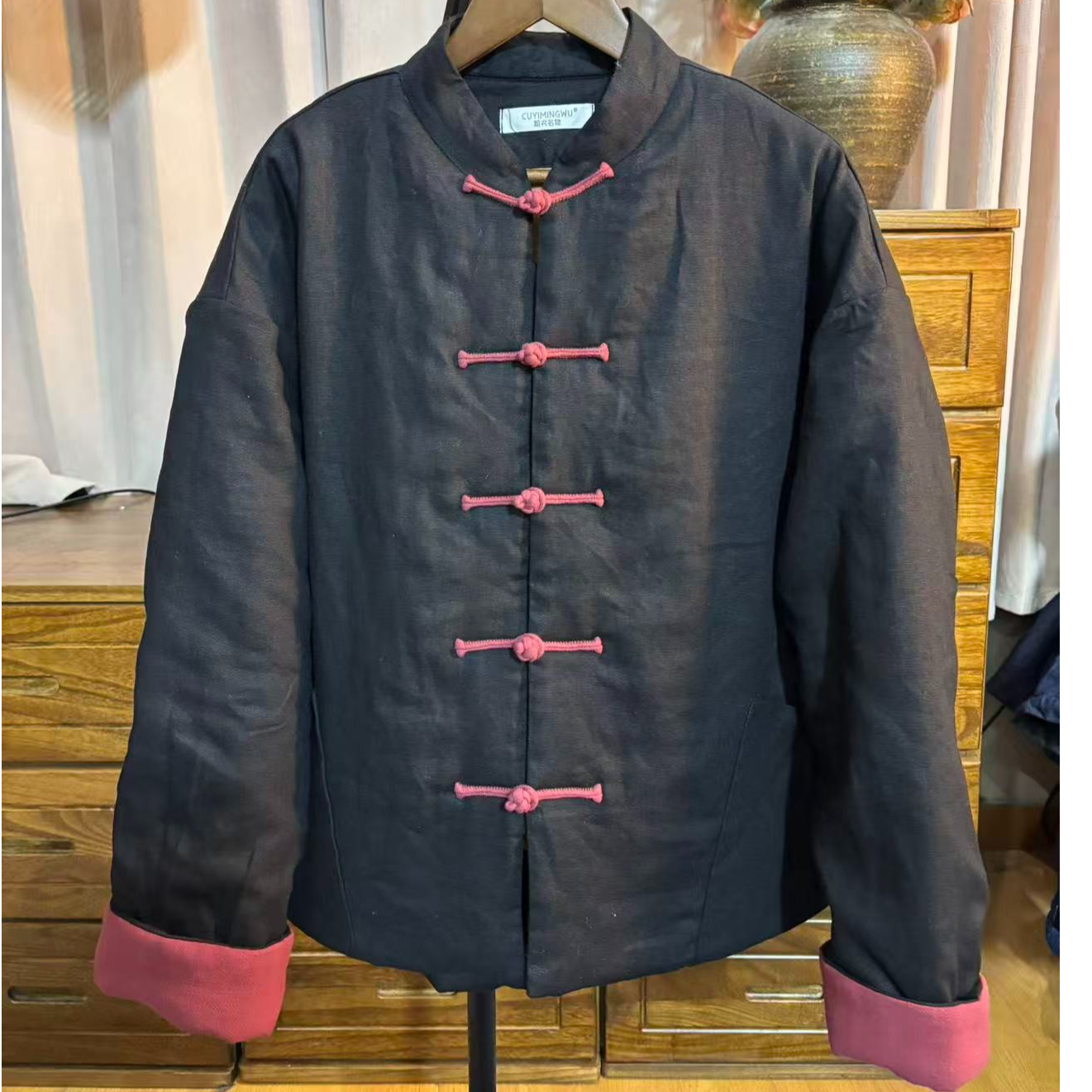 冬季秋冬保暖民族风中式中国风复古亚麻撞色对襟盘扣夹袄棉服