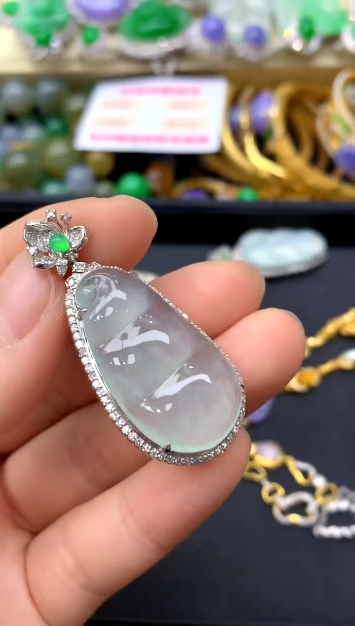 颈饰18K金镶嵌翡翠491-中国好珍宝