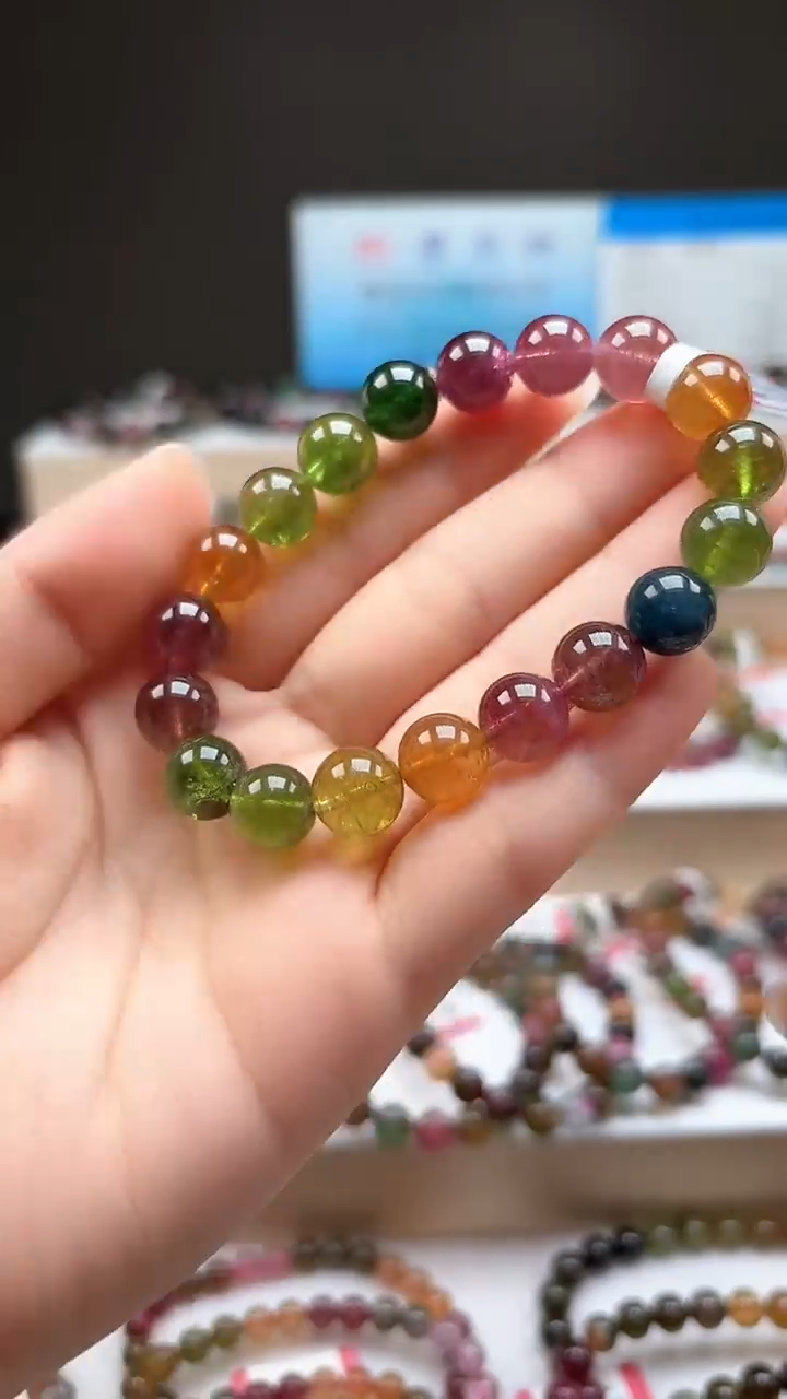 【闪购商品】碧玺手串未镶嵌10.3mm艳丽彩虹色玻璃体单圈手串
