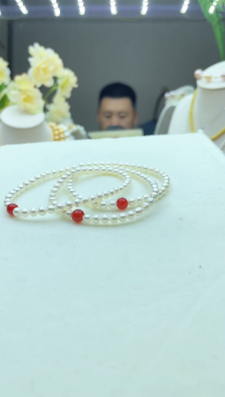 未镶嵌珍珠耳钉淡水珍珠三圈手链