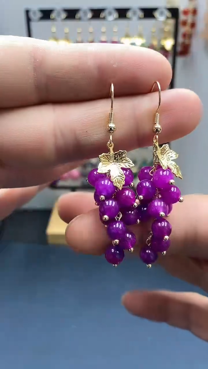 【闪购商品】苏纪石（舒俱来）耳坠银S925镀金镶嵌尺寸6mm葡萄01