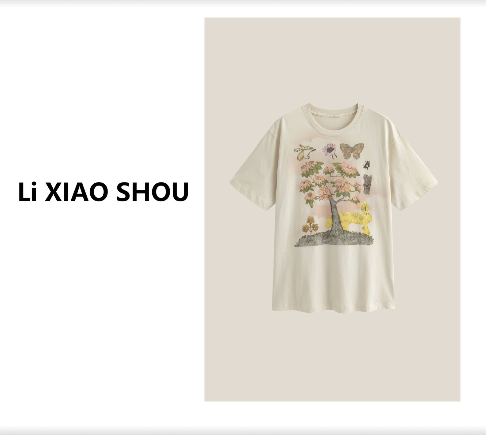 李小瘦大码女装【蝶恋花】短袖女卡通圆领百搭印花纯色高级T恤782D