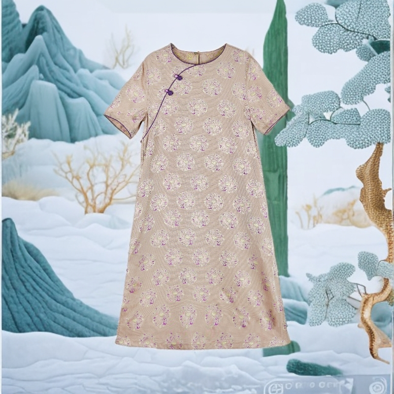 Li 2025 新款鸾凤和鸣异色萝改良旗袍款连衣裙84031