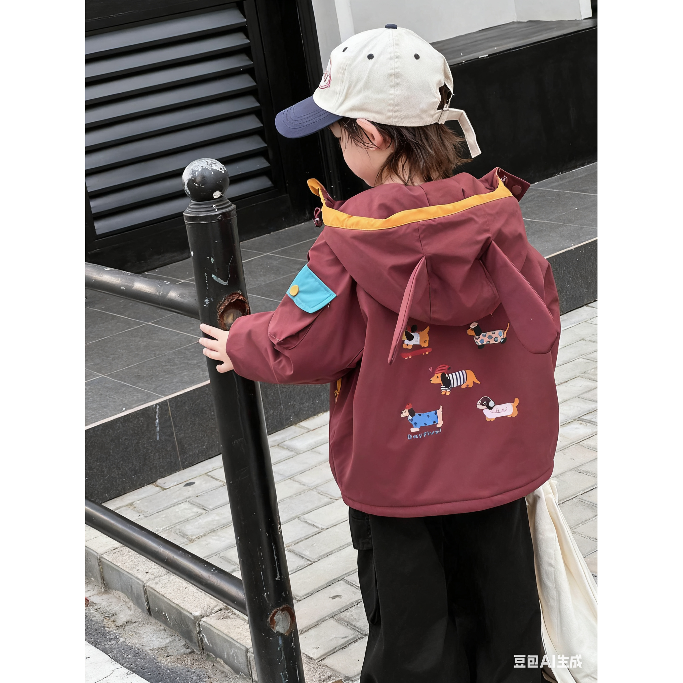 2025儿童派克服兔毛绒加绒加厚保暖宝宝冬装可爱风男童加绒外套