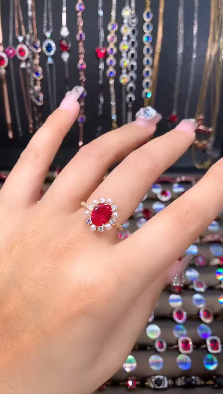 红宝石戒指银S925镶嵌金色79.